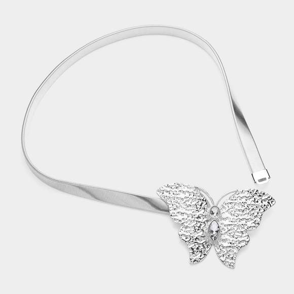 Silver Rhinestone Crystal Butterfly Buckle Metal Belt Statement Accessories - Picture 1 of 2